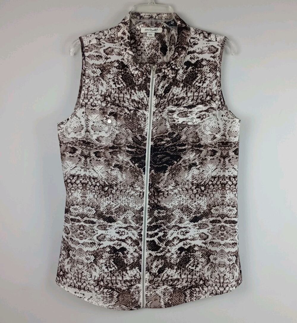 Simply Noelle Womens L/XL Black Gray White Faux Snakeskin Sleeveless Zipper Vest